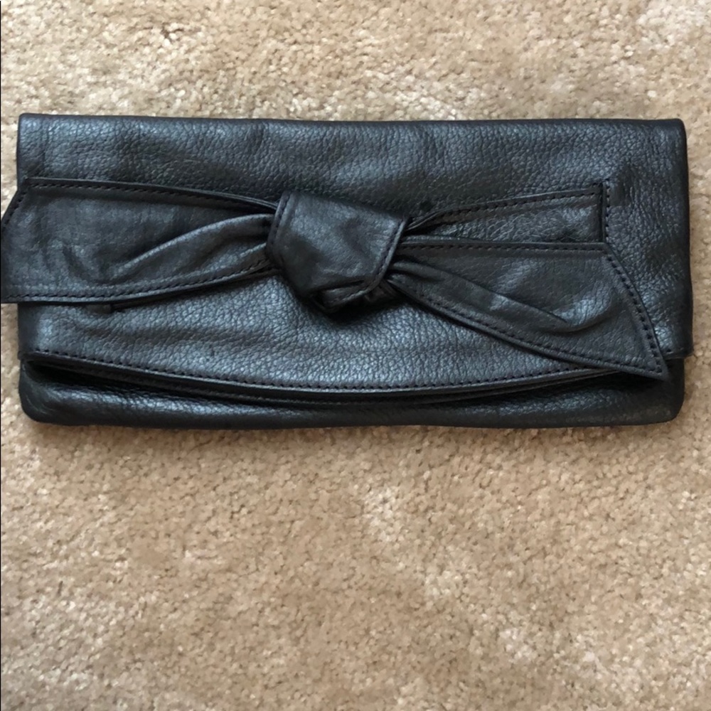 Subtle metallic slate leather clutch